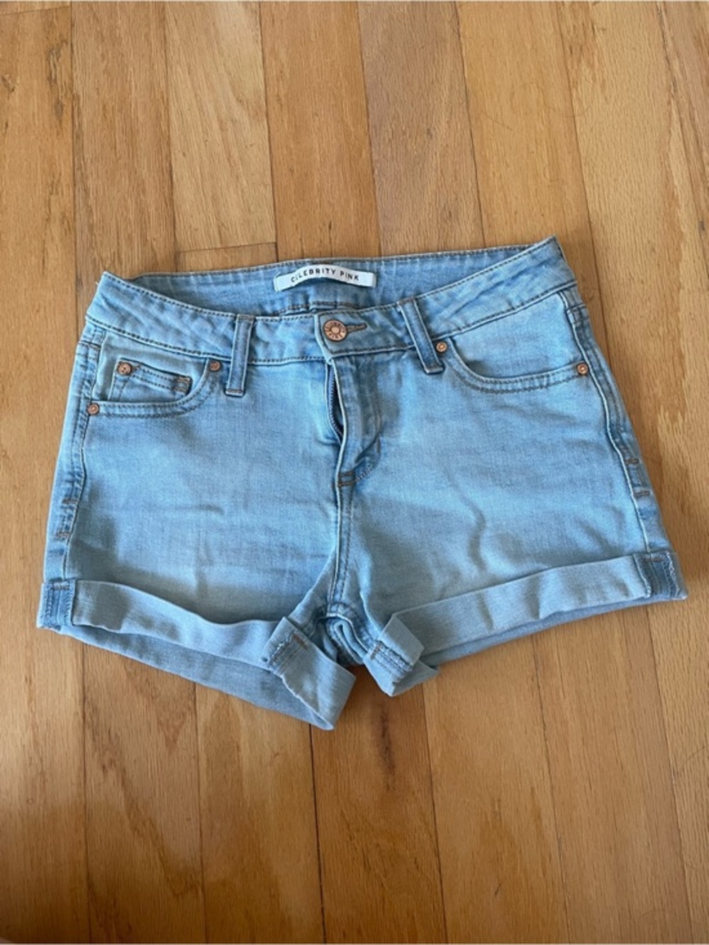 Celebrity Pink Light Blue Roll Cuff Denim Shorts
